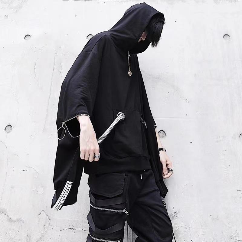 Herren Sets Schwarze Hoodies+Hosen Punk Grafik Reißverschluss Kapuzenpullover Cargohose Herren Übergroß Locker Streetwear Anzüge