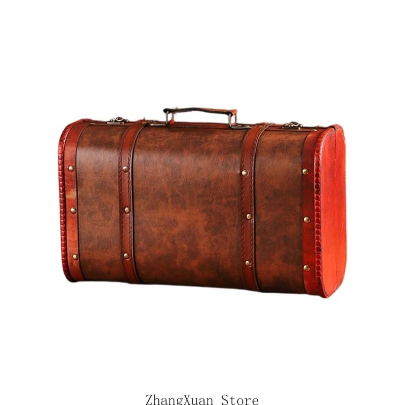 3XUF Handcrafted Wooden Travel Box Faux Leather Handle Portable Organiser for Jewelry