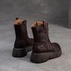 Johnature British Style Thick Soled Genuine Leather Mid-calf Boots Versatile Women's Flat Platform Shoes