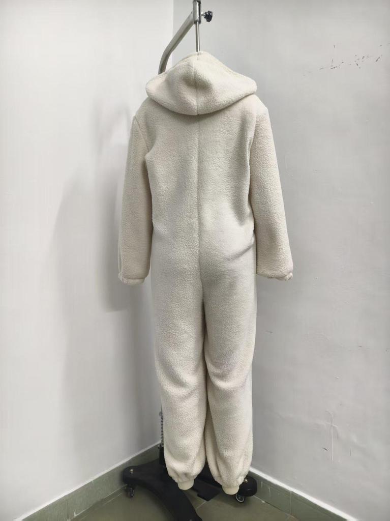 2025 Lambswool Hooded Zipper Jumpsuit: Winter Fashion
