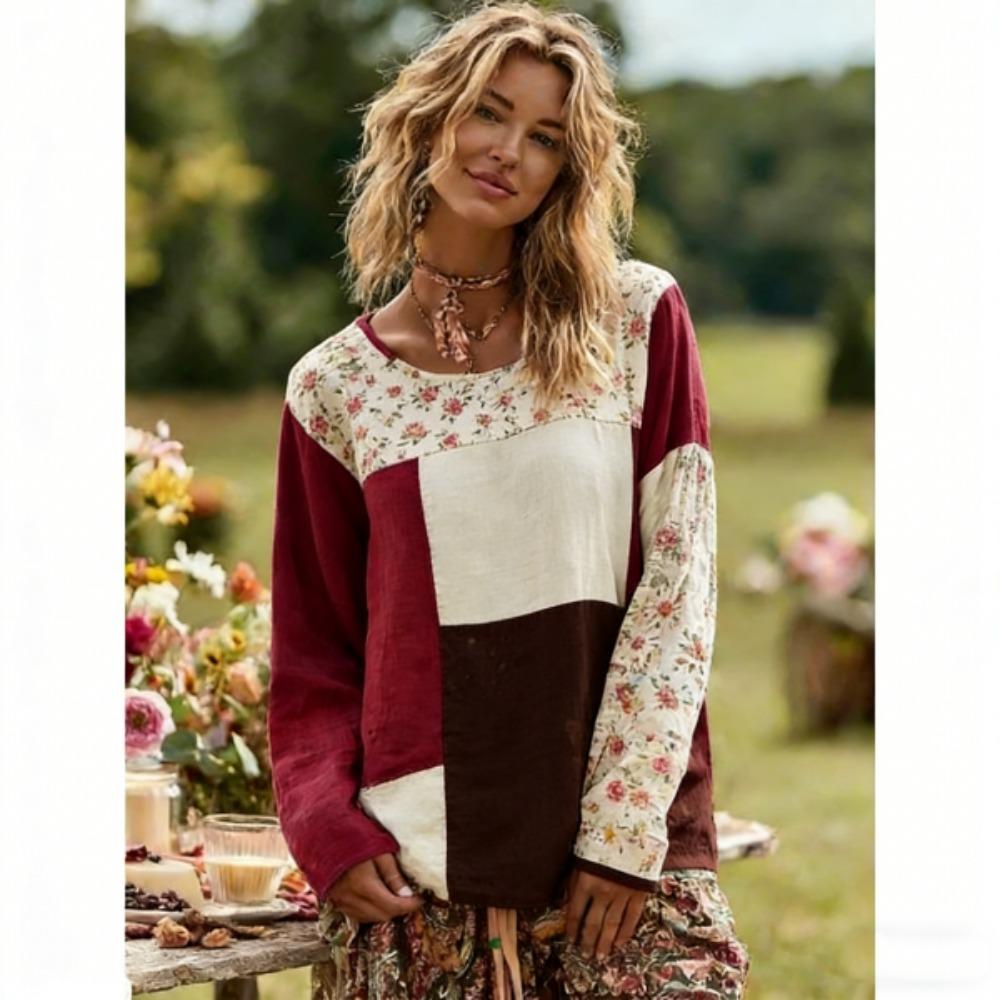 Spring Women's T-shirt Europe America Fashion Pullover Bohe Style Women Long Sleeve T-shirt Outdoor Casual Tees Top