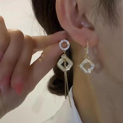 111 Silver Needle Design Sense Asymmetrical Geometric Earrings Women's Versatile Long Fringed Earrings Temperament High-end Earrings