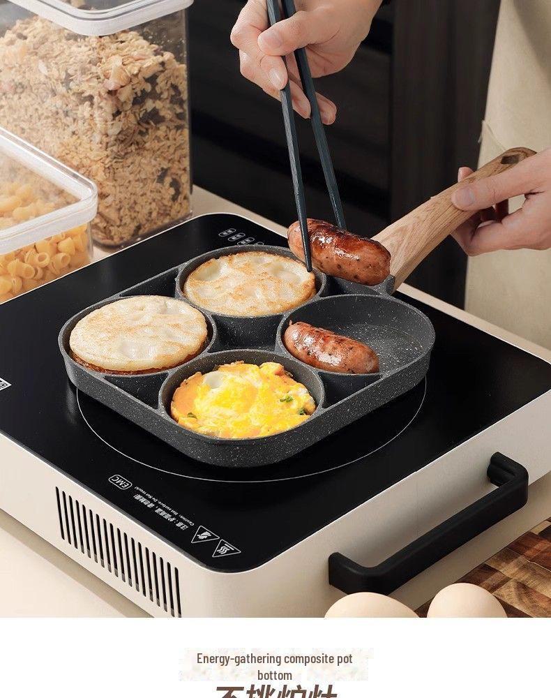 Non-Stick Four-Hole Omelette and Egg Dumpling Pan – Multi-Functional Stone Frying Pan for Breakfast and Steak