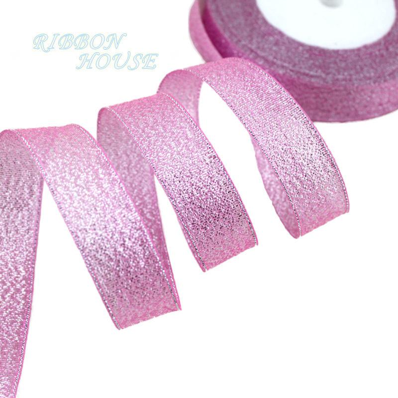 

(25 yards/roll) 1 (25mm) Pink Metallic Glitter Ribbon Colorful gift package ribbons розовый