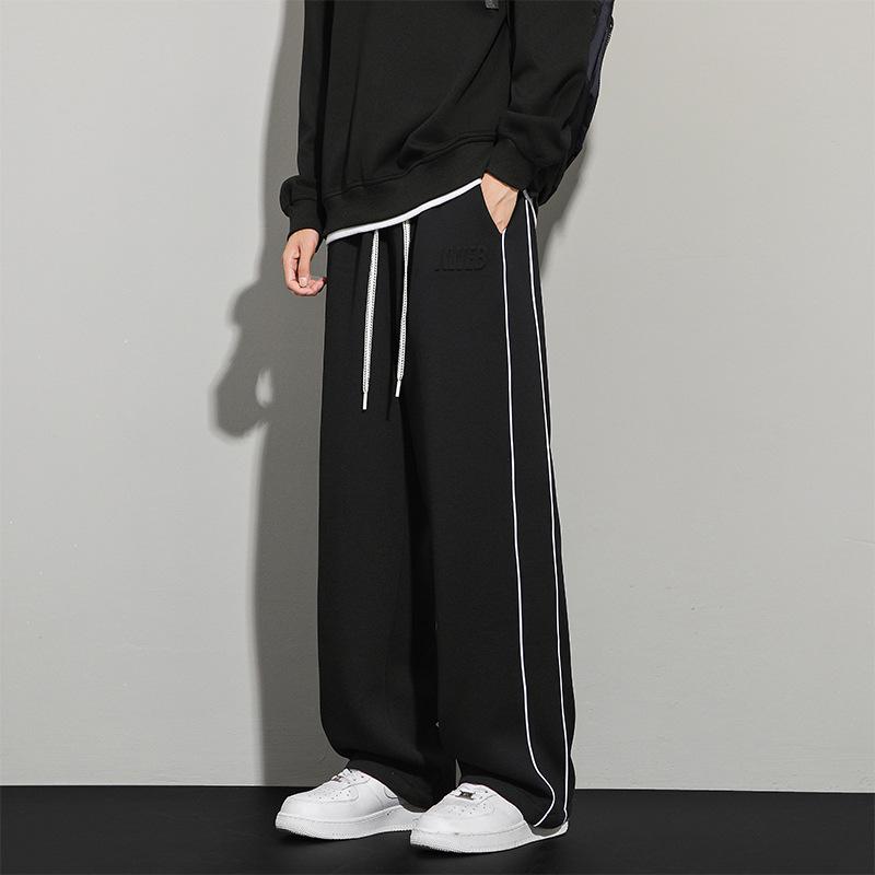 

Men s Casual Grey Embroidered Straight-Leg Sweatpants - Loose Fit, Wide Leg, for Spring and Autumn 10XL чорний