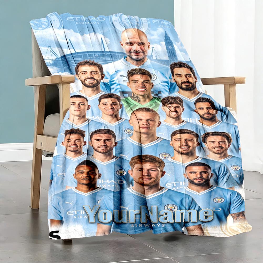 Manchester City Personalized Text Blanket Cozy Customizable Blanket Warmthful Decor Throw For Office Chair Bed Livingroom Office Four Seasons Universa