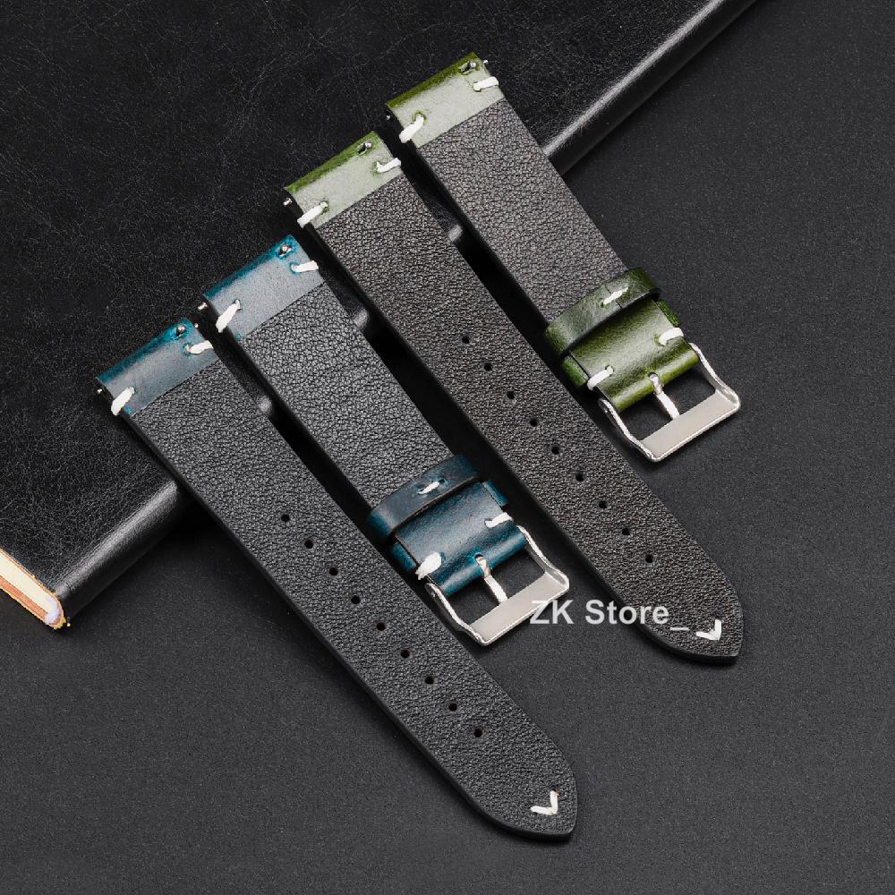 Handmade Retro Oil Wax Genuine Leather Watchbands Quick Release Calfskin Watch Strap 18mm 20mm 22mm Men Watch Accessories