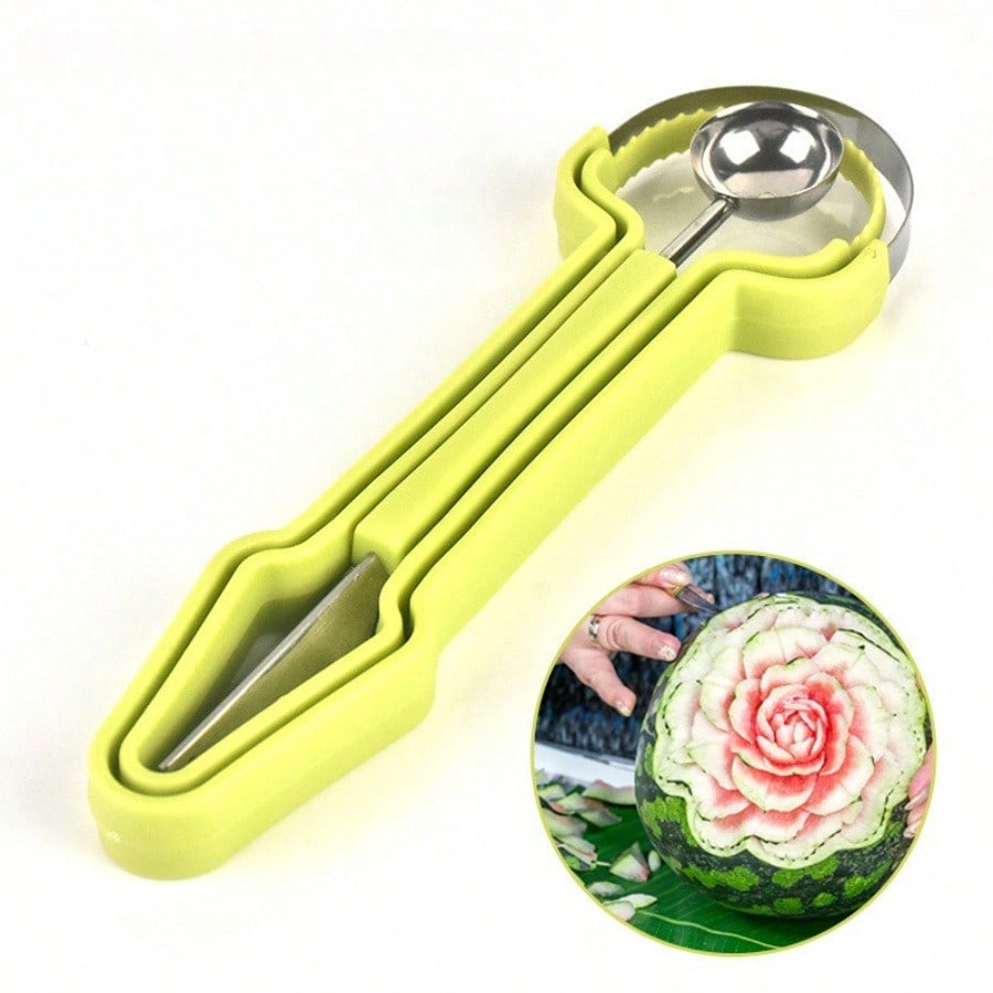 3-In-1 Fruit Carving Tool Knife Set, Professional Stainless Steel Melon Ball Spoon Set, Double-Sided Melon Ball Spoon