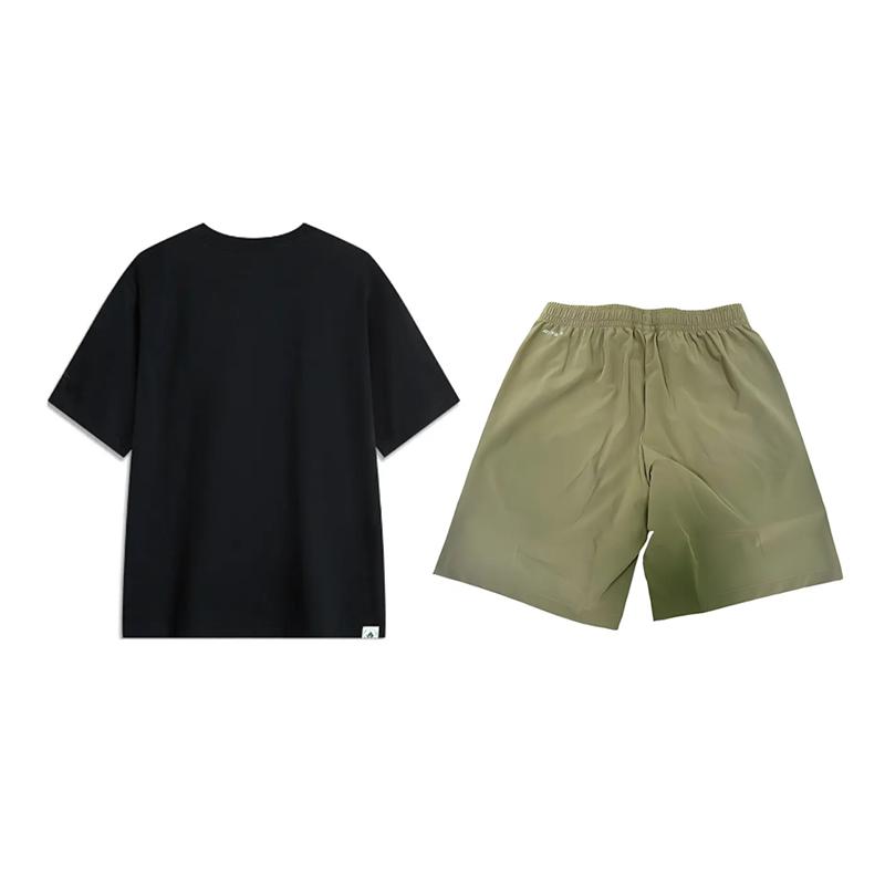 Li-Ning Letter Logo Printed Round Neck Pullover Short Sleeve Fashion Casual Sports Suit Unisex suit AHSVD61-2+AKSV841-1