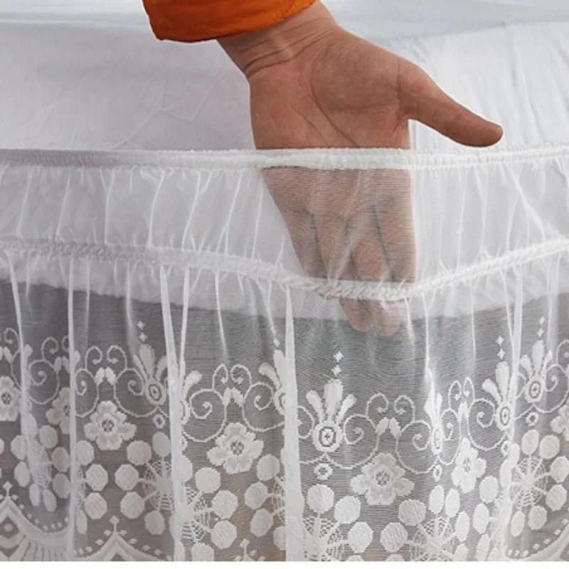 18 Inch Drop Lace Bed Skirts Wrap Around Ruffled  Wrap Around Elastic Bed Skirts Without Bed Surface Twin Full Queen King Size