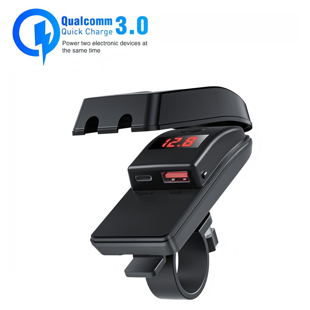 New Motorcycle USB Charger Waterproof PD QC3.0 Motorcycle Fast Charging Double USB Quick Charge With Voltmeter Digital Charger