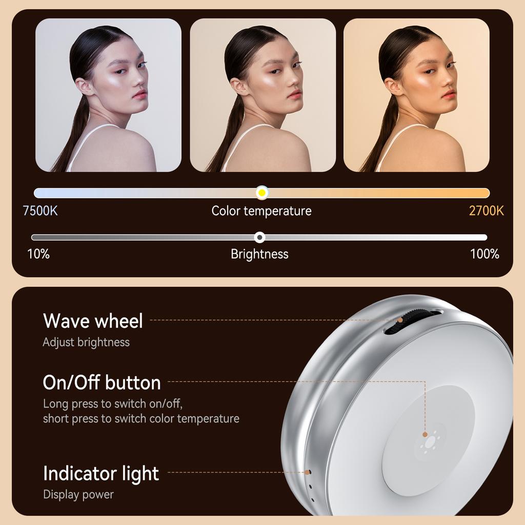 Magnetic Selfie Light Foldablbe LED Fill Light for Phone Selfie Ring Light 2700K 5600K 7500K Dimmable Built In Battery