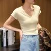 Blended Light Modal Cotton Skin-friendly Soft Button Pleated Waist V-Neck T-Shirt Women's Summer Short Sleeve Thin Top