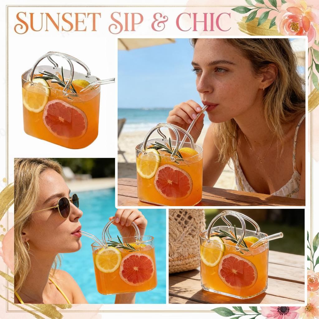 Set di 2 bicchieri da vino da borsa in vetro da 770 ml, leggermente fruttati, con vassoio, bicchiere creativo per succhi, cocktail alla moda.