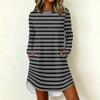 Women's Casual Striped Print Long Sleeve Neck Dress for Everyday Wear