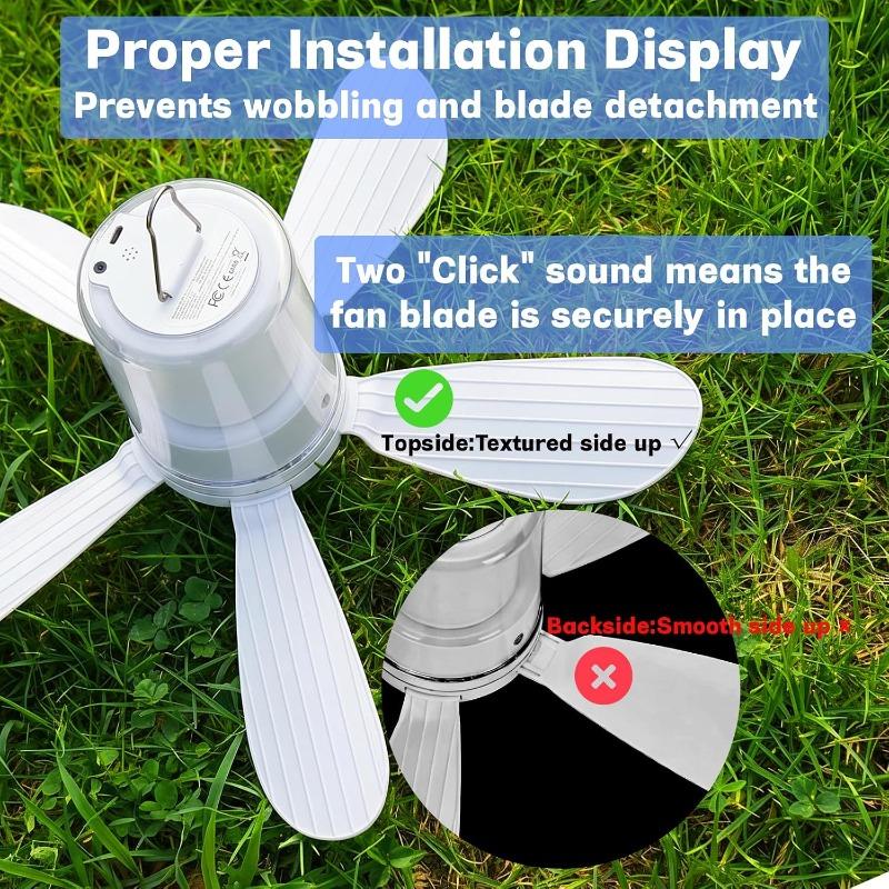 Ventilatore da soffitto portatile multifunzione da 10800 mAh con illuminazione ambientale RGB, a batteria per camera da letto, tenda da campeggio, viaggi all'aperto