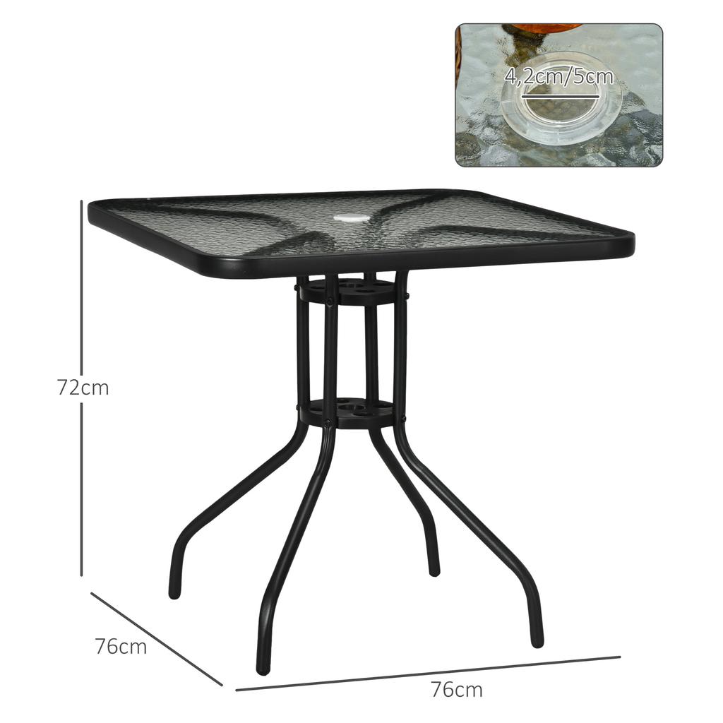 Square Garden Dining Table with Tempered Glass Top & Umbrella Hole, 76 X 76 Cm
