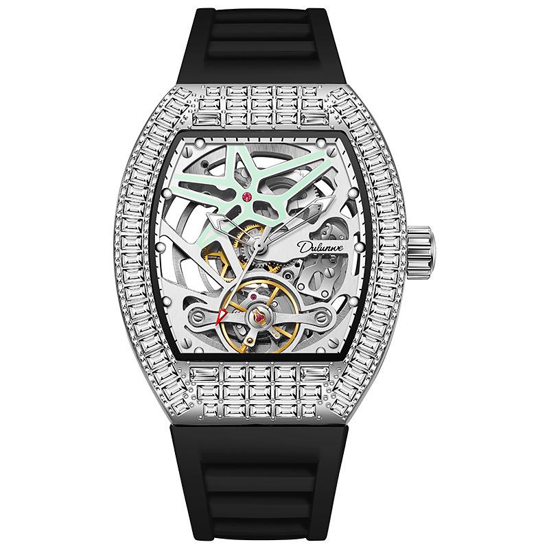 Top Brand All Diamond Dial Luxury Tourbillon Mechanical Wrist Watch For Men Sport Waterproof Watches Luminous Automatic Clocks