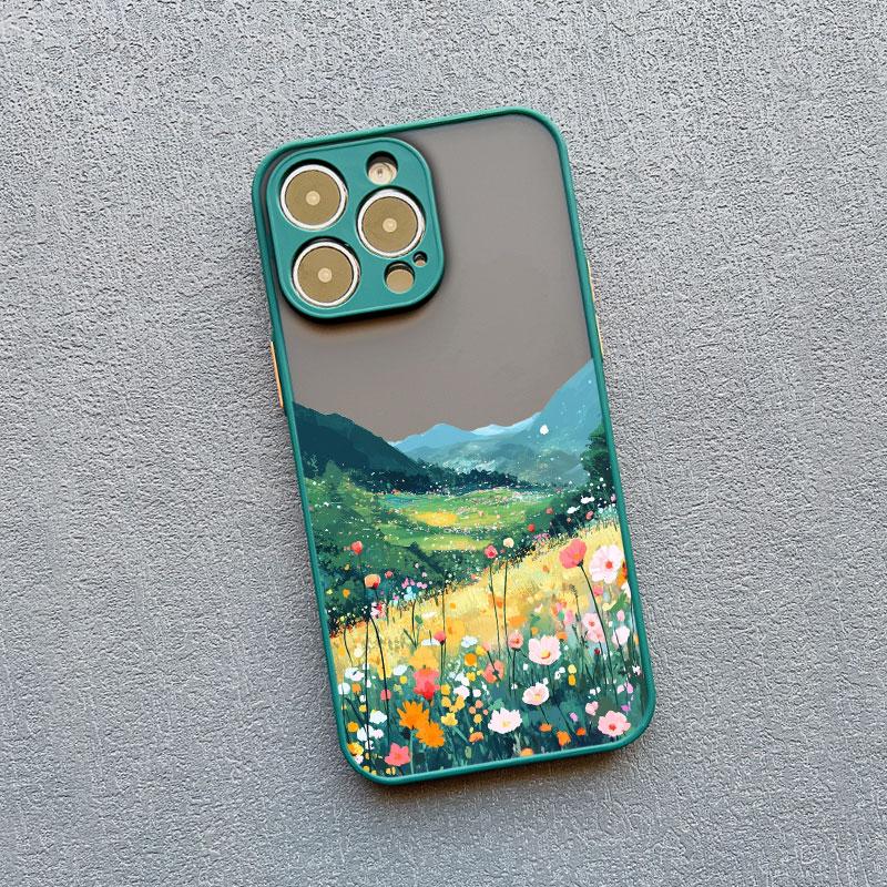 Colorful Wild Mountain Flower Field Phone Case For 17 16 15 14 Pro Max Plus 13 12 Mini 11 Pro Max Shockproof Protective Covers