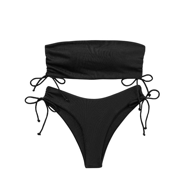 European & American Sexy Bandeau Split Swimsuit - Women's Drawstring Bikini Fashion