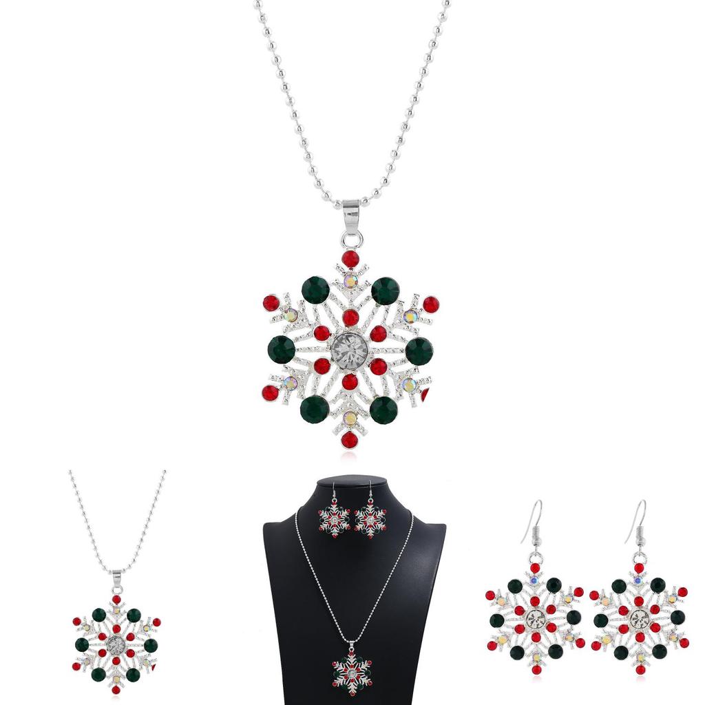 European Style Snowflake Necklace Set With Rhinestone Earrings For Christmas Gift Giving