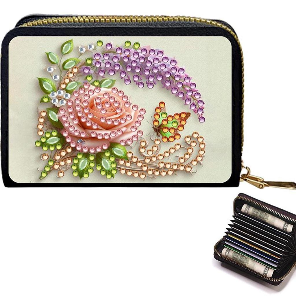 5D Diamond Painting Art Portable Card Bag Zipper Closure Diamond Painting Fashion Card Holder Coin Purse