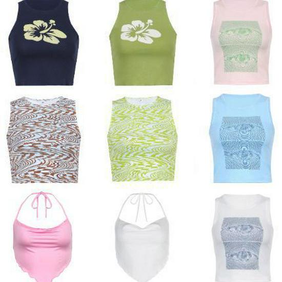 35 Styles Sexy Y2K Lace-up Cropped Camouflage Top - 90s Retro Backless Summer T-shirt for Women
