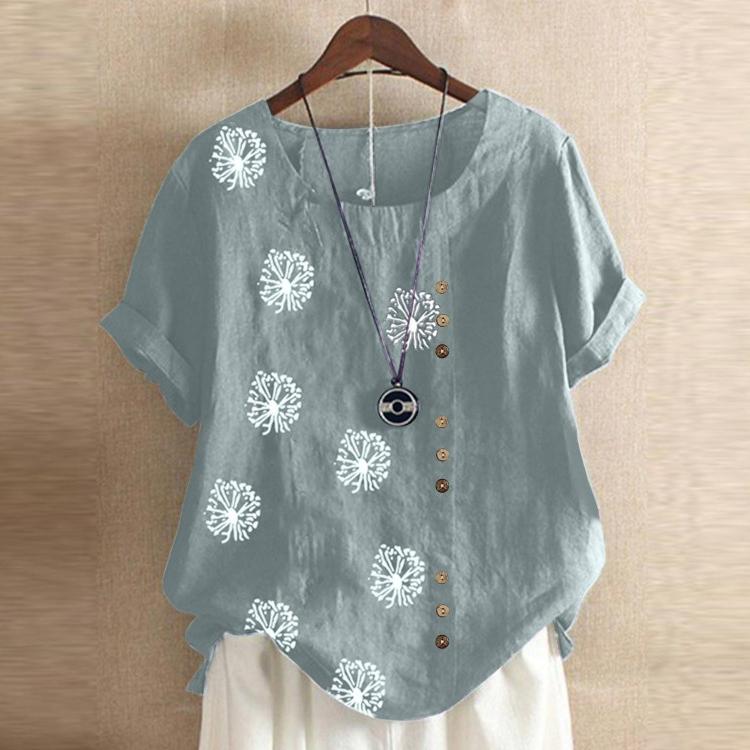 

Свободная повседневная рубашка с короткими рукавами и принтом в стиле ретро для женщин