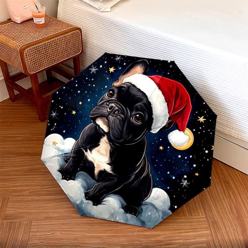 

1 PC Automatic Folding Umbrella - Christmas French Bulldog Pattern, Portable & Foldable Design with 8 Ribs, Christmas Birthday Gifts