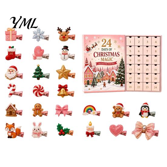Christmas Party Hair Styling 24-Day Clip Advent Calendar, Girls Countdown Box with Sweet Style Accessories 24 Cute Hairpins, Holiday Gift, DIY Clips