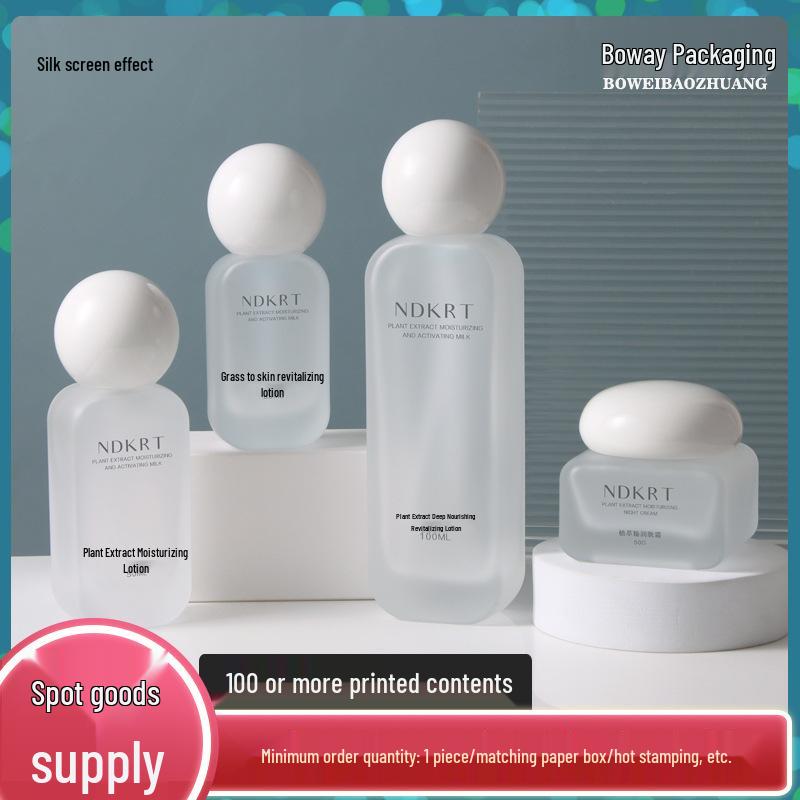 

120ml Spray Packaging for Lotion and Essence - Glass Cosmetic Bottle 30g cream frosted bottle white cap glass
