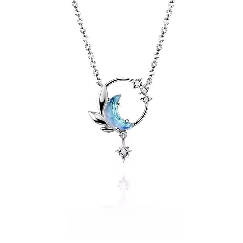 

Multiple Styles Moon Star Crystal Necklace Silver Plated Zircon Clavicle Chain for Women