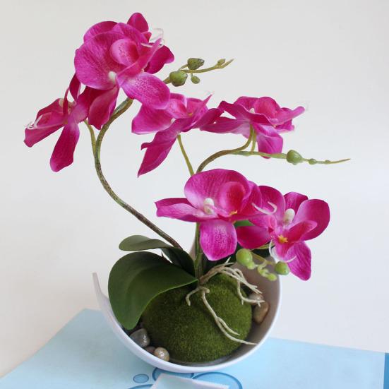 Artificial Butterfly Orchid Bonsai Fake Flower with Tray Home Table Decoration