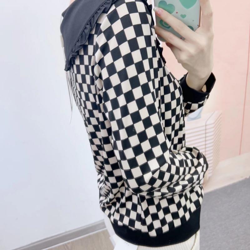 Frühling Neu Hanpai Damenmode Karomuster Lässig Puppenkragen Langarm Pullover Pullover Unterhemd Top