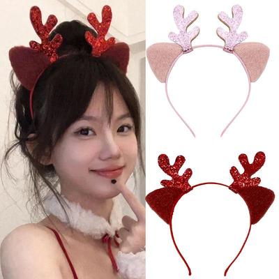 Korean Style Christmas Antler Headband with Gold Sequins and Cat Ears, Liu Tao Inspired