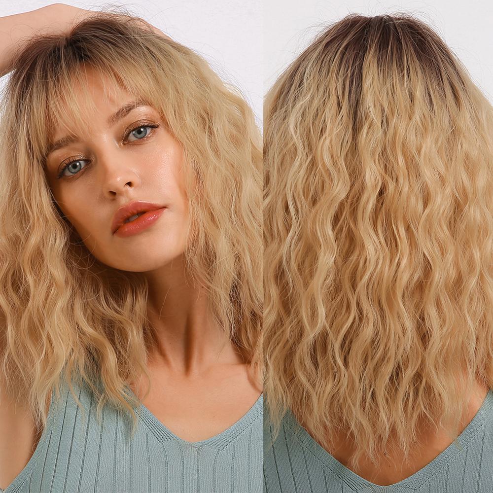 Brown To Blonde Synthetic Wigs for Women Medium Length Natural Wavy Wigs Heat Resistant Light Blonde Cosplay Wig