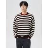 Ringer Color Block Stripe Knit Pullover Brown