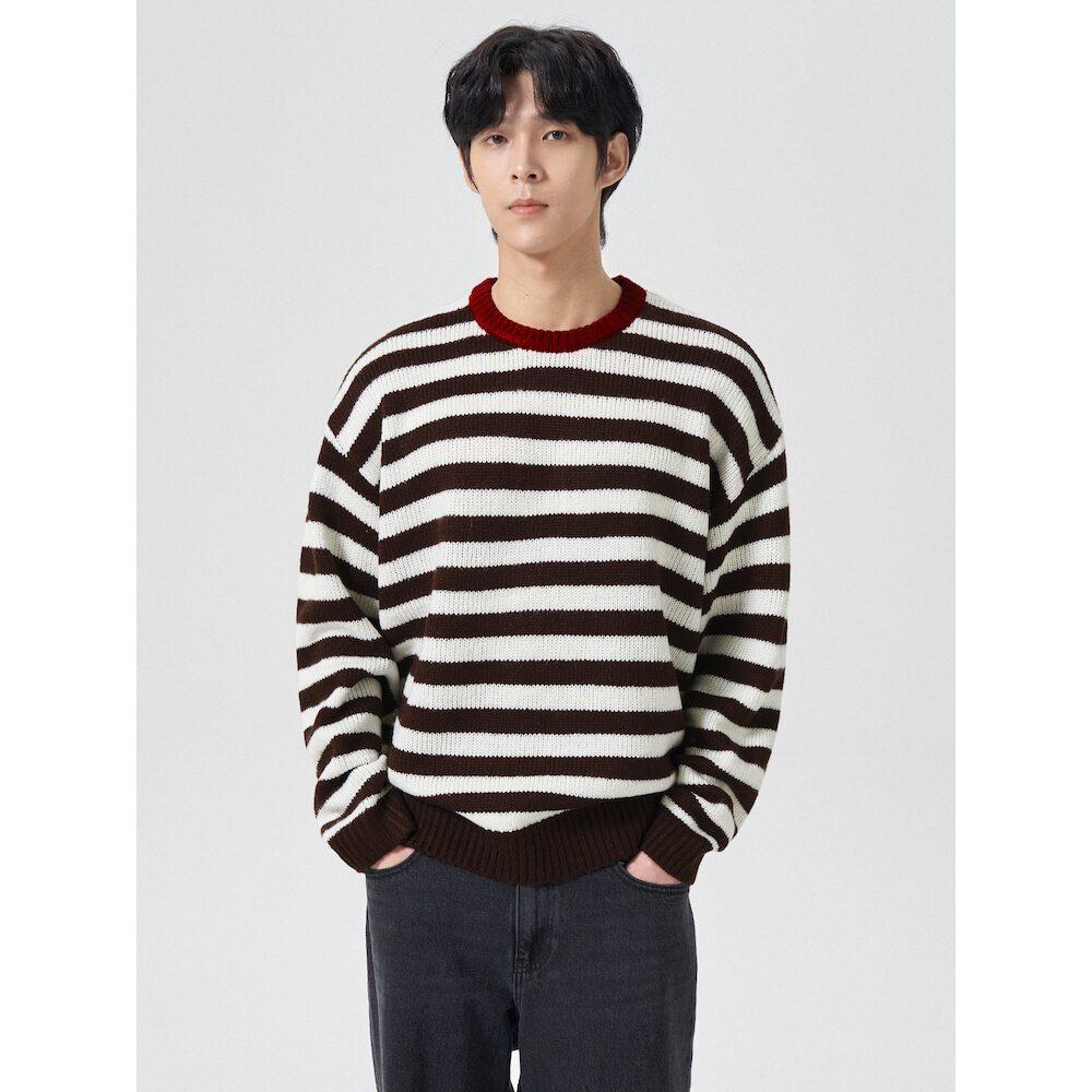 8Seconds Ringer Color Block Stripe Knit Pullover Brown Dark Brown/Xl
