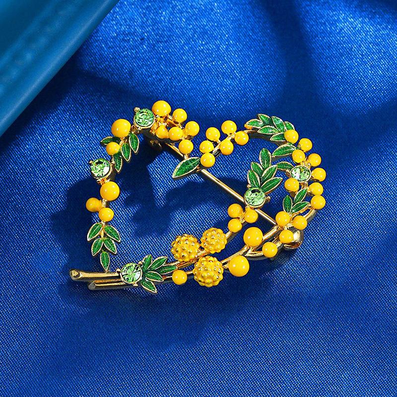 Mimosa Brooch Beautiful Fruits Heart Brooches For Women Unisex 2-Color Enamel French Style Love Party Office Brooch Pins Gifts