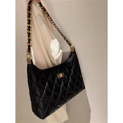 Schwarze und goldene Tanzmusik-Tragetasche Französische Kleine Duft-Diamant-Ketten-Tasche Textur Mode Damen-Tasche