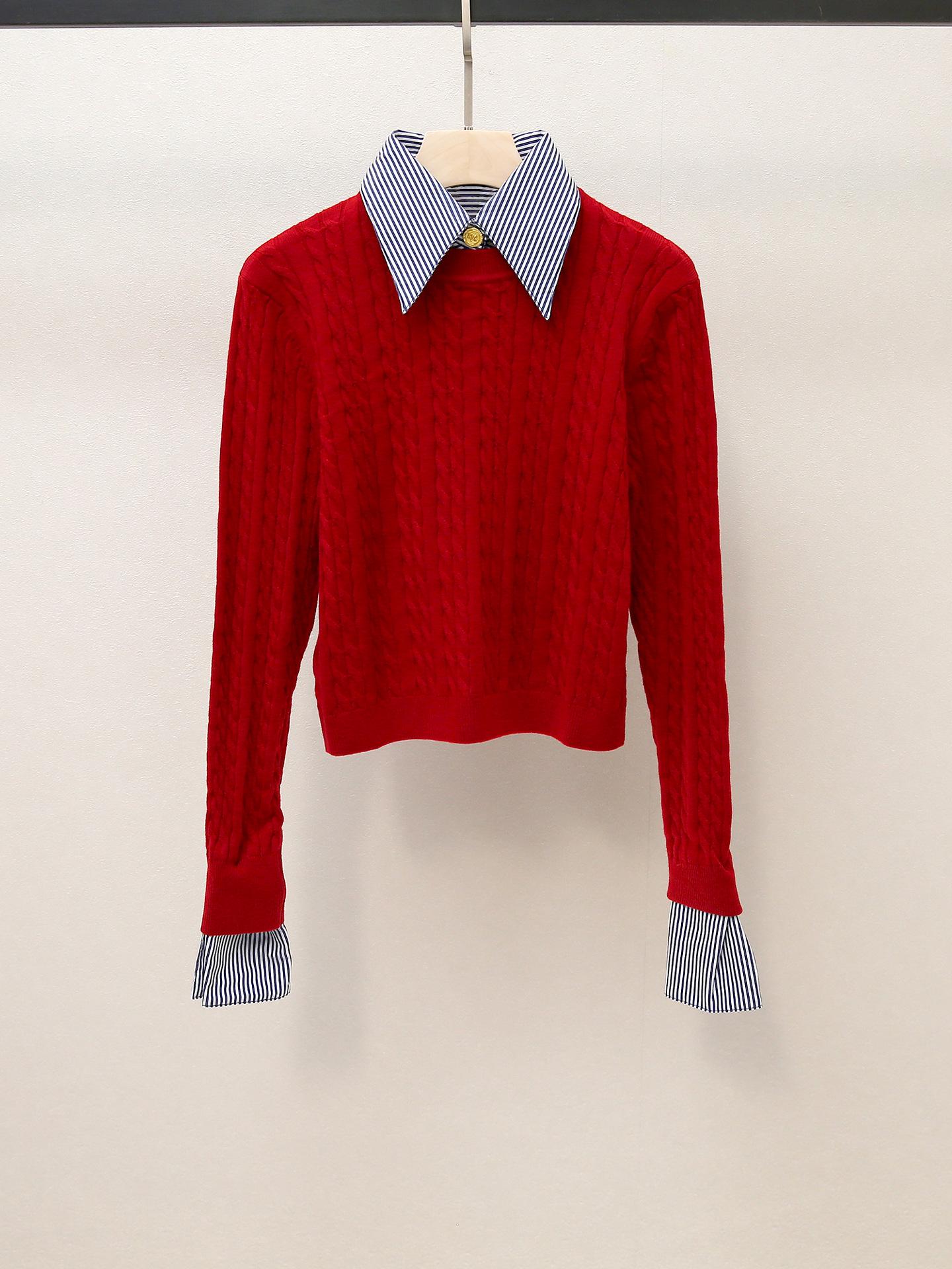 

Осенний вязаный комплект из двух предметов в полоску во французском стиле для женщин L