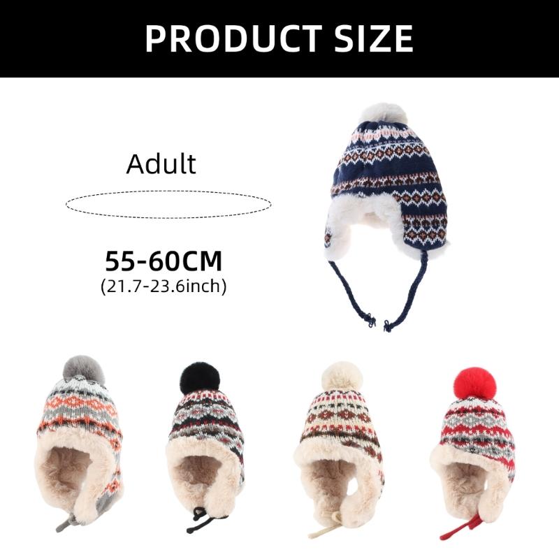 Warm Knitted Hat  for Women Winter Hat Ear Protection Beanies Caps Thick Crochet Hat Lovely Pom Knit Hat