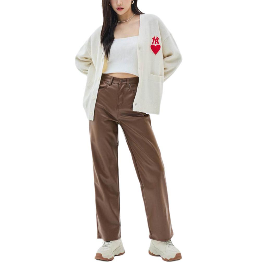 MLB New York Yankees Knitwear Unisex Dark Cream V Neck Moderate Cardigan 3AKCH0234-50CRD