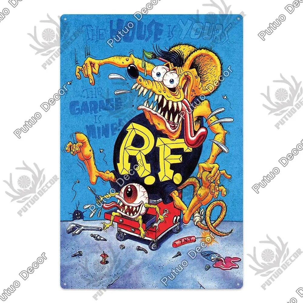 Putuo Decor Rat Fink Modified Car Culture Vintage Metal Tin Sign Decorative Plate for Garage Man Cave Bar Pub Club Decoration
