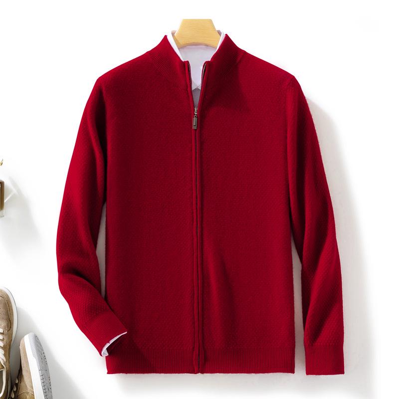 

Мужской кардиган из толстой шерсти - Теплый вязаный свитер с полувысоким воротником для осени/зимы L красный