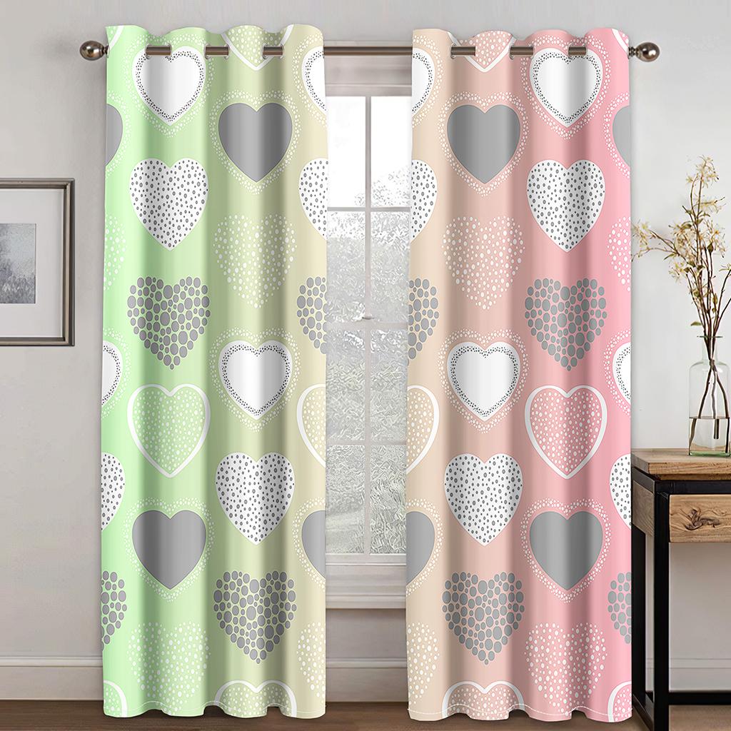 3d Curtains Love Pattern Colorful Red Peach Heart Curtains Balcony Living Room Window Decorative Curtains 2 Panels