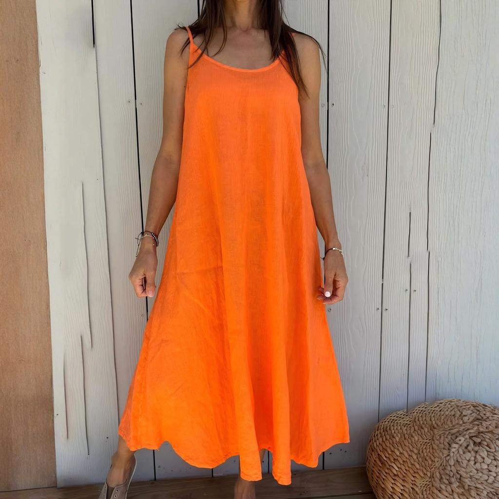 Women's Fashionable Casual Loose Cotton Linen Camisole Dress