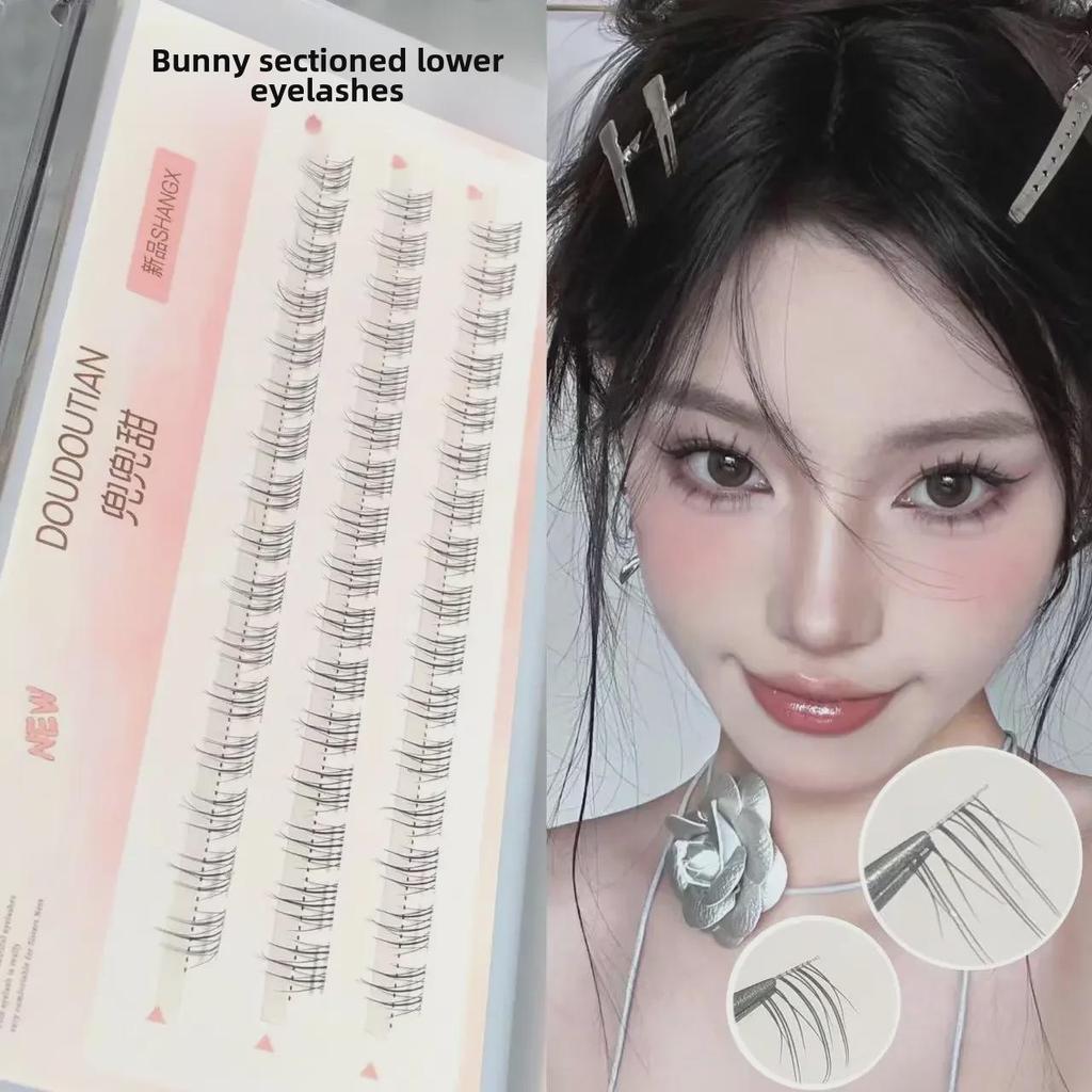 Doudou Sweet Bunny Natural Soft Lower Eyelashes - Segmented, Transparent, Thin Stem