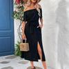 Women's Summer Elegant Off The Shoulder Short Sleeve One Line Neck Dress