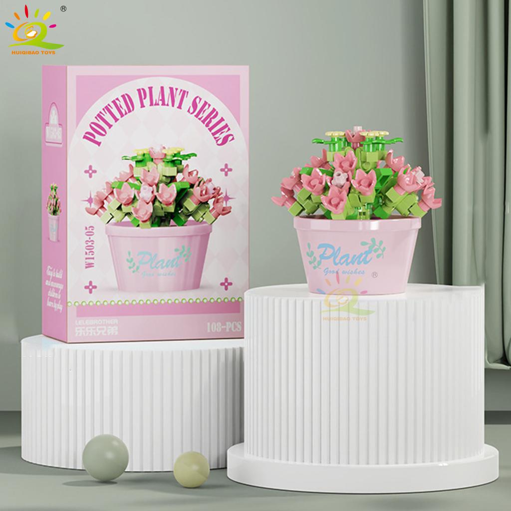 MOC Blume Sukkulente Topfpflanze Modellbaustein DIY Ewiger Strauß Zuhause Schreibtisch Pflanzen Dekoration Ziegel Mädchen Geschenk Kinderspielzeug